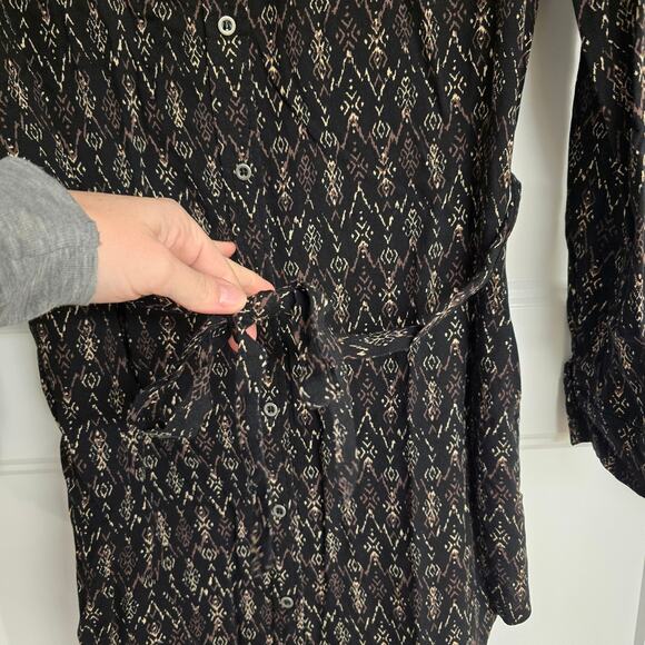 Women's Forever 21 Black Patterned Button Down Belted Shirt Dress | Size Small - Picture 6 of 11